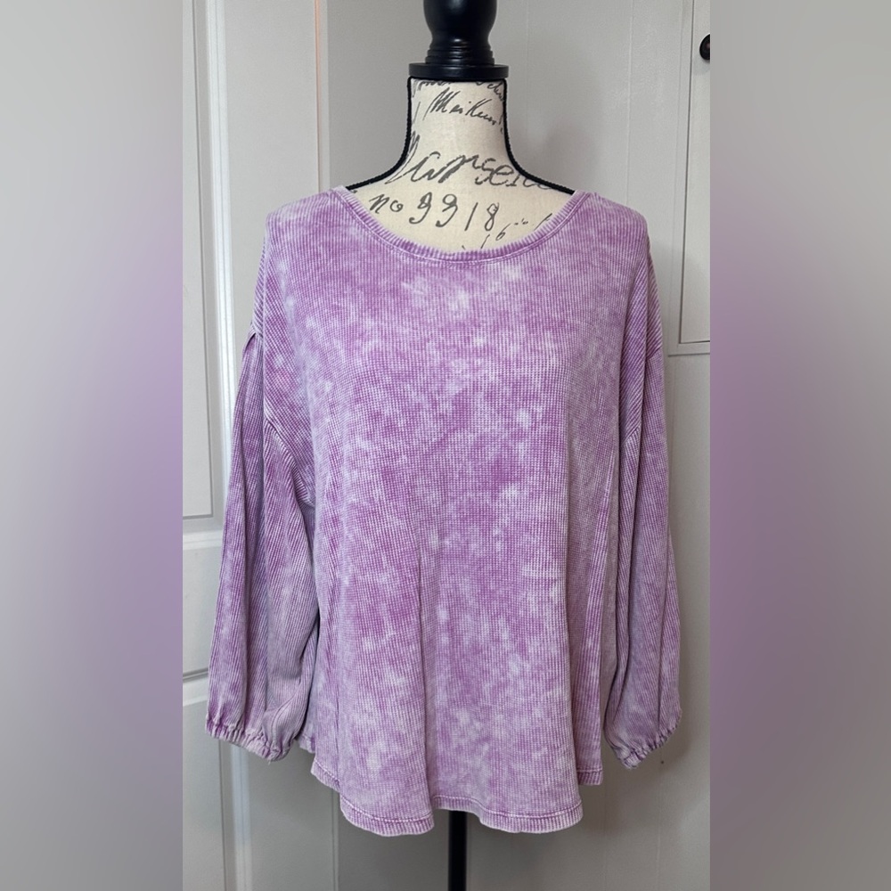 Anthropologie Pilcro Purple Distressed Waffle Knit Top
